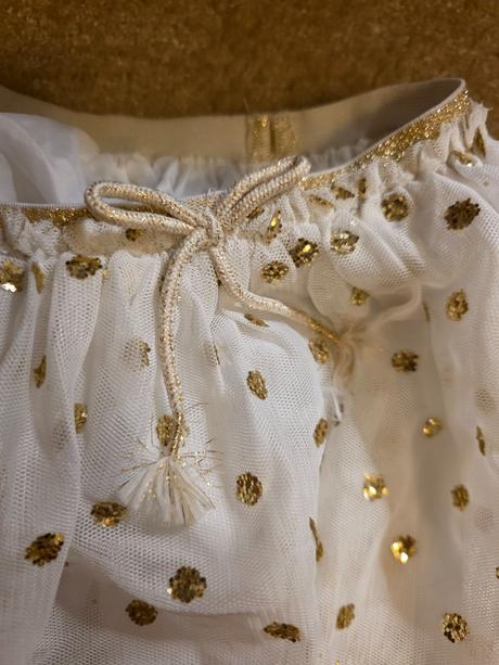 Biela tylová sukna so zlatymi bodkami, h&m,134
