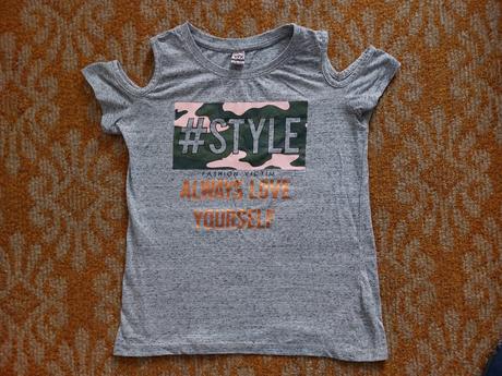 Sivé dievčenské tričko s potlačou, 164