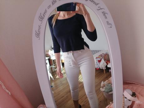 Modrý crop top svetrík, h&m,s