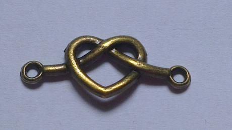 Prívesok - konektor zapletené srdce 33x14mm bronz, 