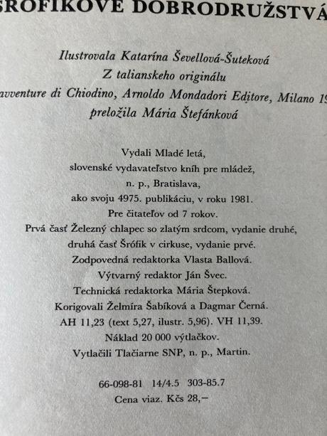 Šrófikove dobrodružstvá -prvé vydanie 1981, 