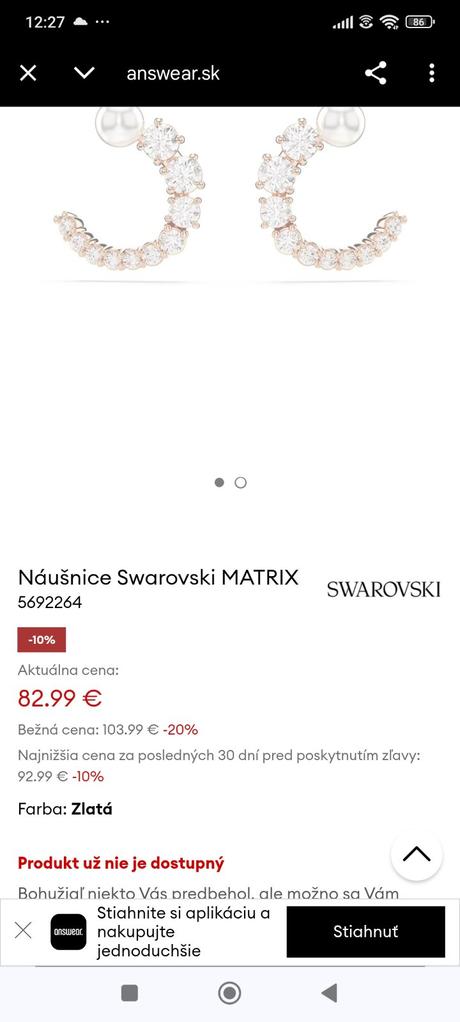 Swarovski náušnice pc 110eur, swarovski