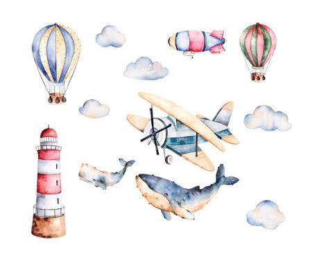 Nálepka na stenu - balóny, lietadlá, veľryby,