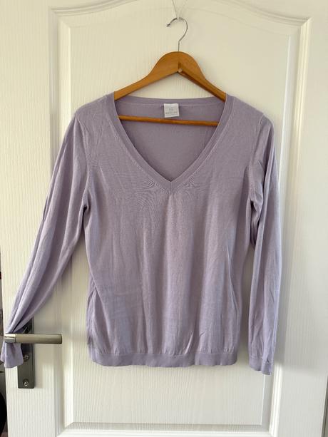 Fialový sveter zo zmesi hodvábu, bavlny a kašmíru, l