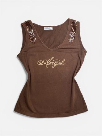 Dámske y2k tielko s kamienkovým nápisom, s