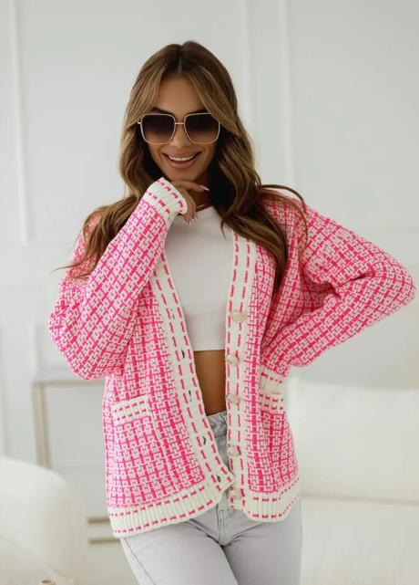 Elegantný károvaný kardigan mix farieb,