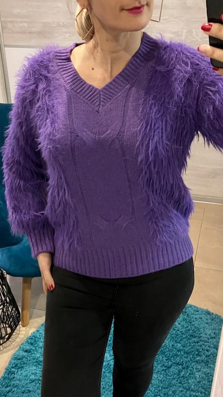 Dámsky huňatý sveter fialový l/xl, l / xl
