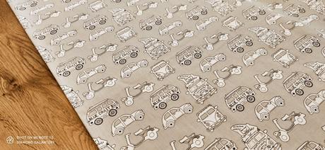 Bavlnená látka - blue coast bus - cena za 10 centi, 