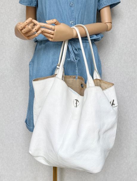 Biela kožená shopper taška, 