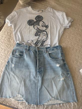 Rifľova sukňa stadivarius 40 velkost + tričko miki, stradivarius,40