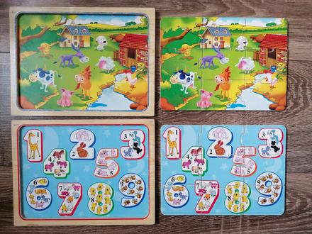 Drevené vkladacie puzzle farma a číslice,