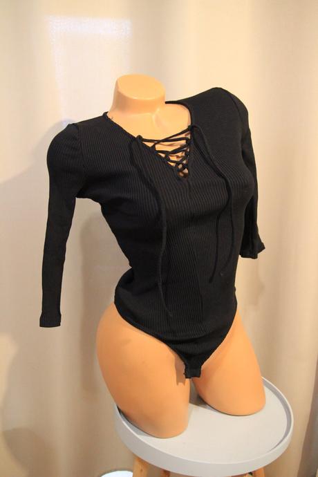 Čierny body top so šnurovačkou, xs/s, xs