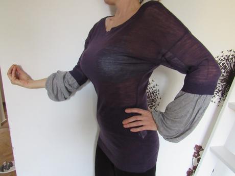 Tenučký dlhší vlnený top s úpletovými rukávmi, m