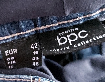 Tmavomodré tehotenské rifle, bonprix,42