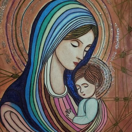 Obraz panny márie a malého ježiška.,