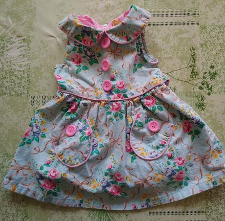 Modré šaty s kvetinovým vzorom, rock, 74-80 cm, 80