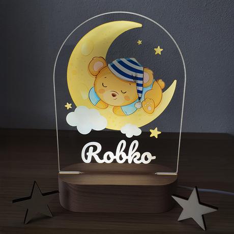 Detská nočná lampa s vlastným menom macko,