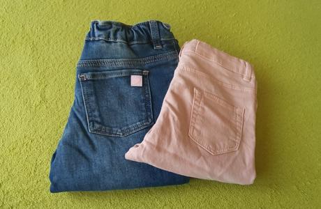 Jeansy 98, h&m podšité, zara ružové, 98