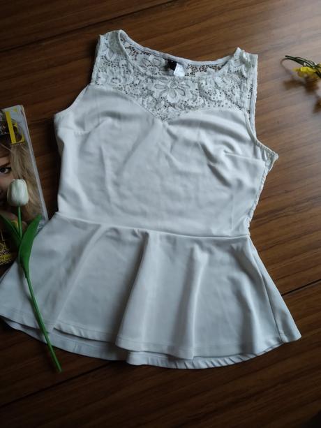 Damsky čipkovaný top s peplum, h&m,m