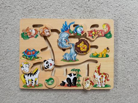 Dreveny hlavolam zvieratka + darcek puzzle,
