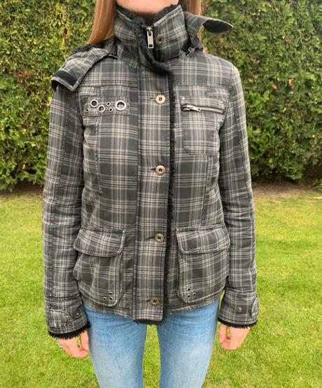 Čierna zimná látková bunda, fishbone,xs