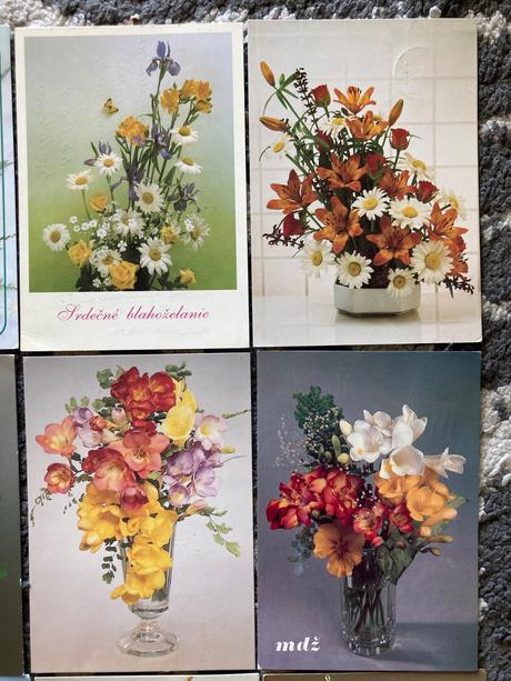 Retro pohľadnice kytice 80-90te roky, 