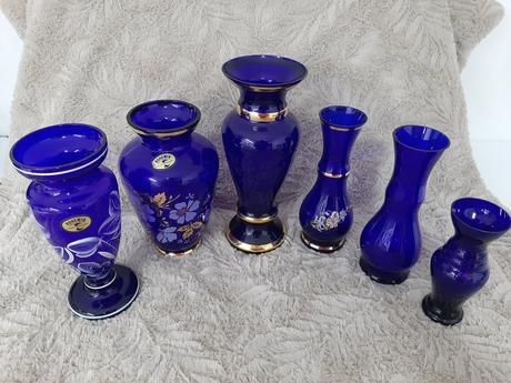 6 x modrá váza bohémia., 