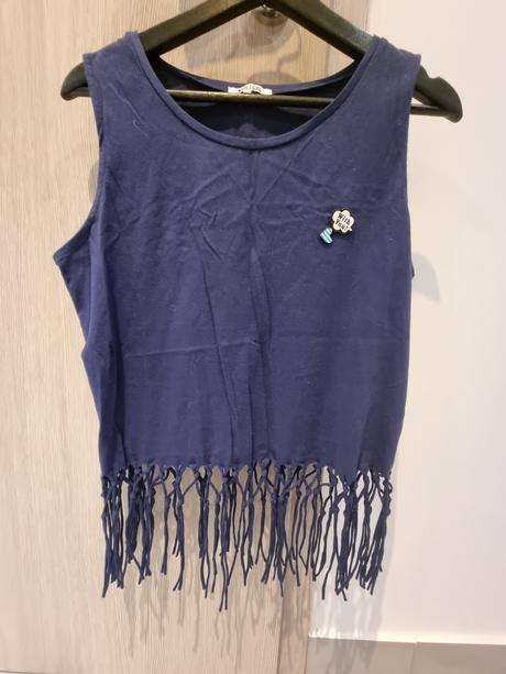 Nový tmavomodrý crop-top so strapcami, l