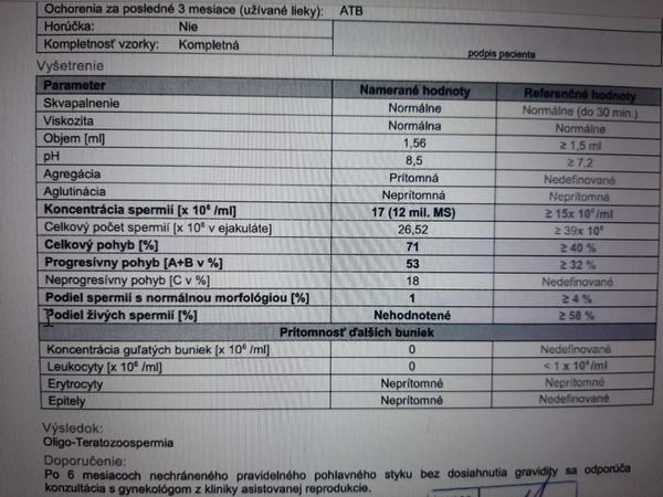 Výsledky spermiogramu a snaha o tehotenstvo