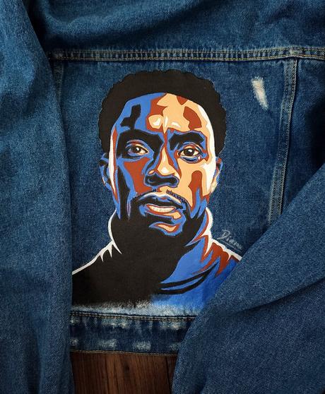 Ručne maľovaná rifľová bunda chadwick boseman, s