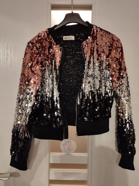 Kratšia bundička s flitrami 146/152, h&m,146