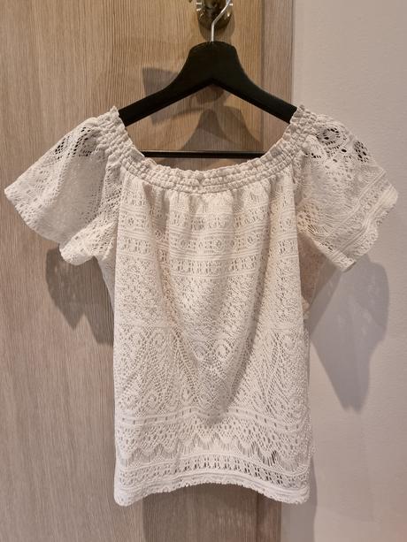 Biele čipkované tričko h&m, h&m,xs