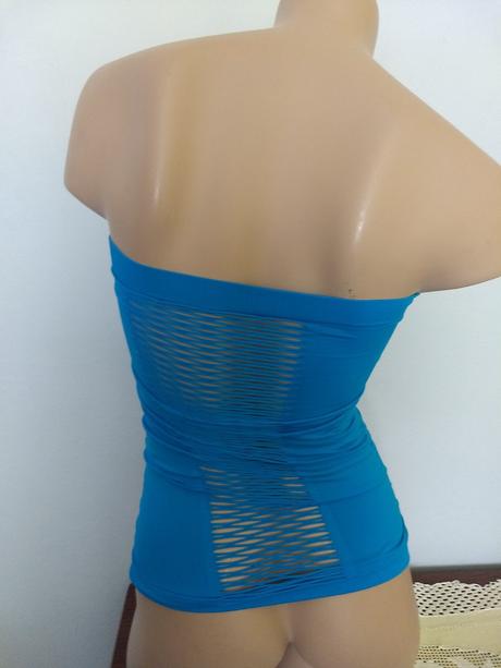 Top s holými ramenami - modrý, čierny, s