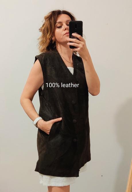 Dlhá kožená vesta vintage, m