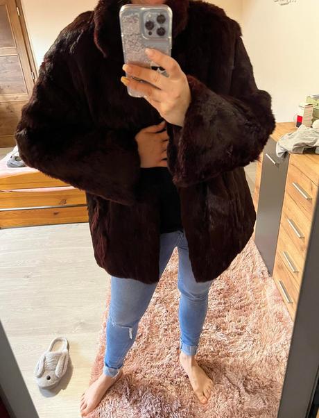 Burgundy luxusny zimny kozuch-kabat, xl