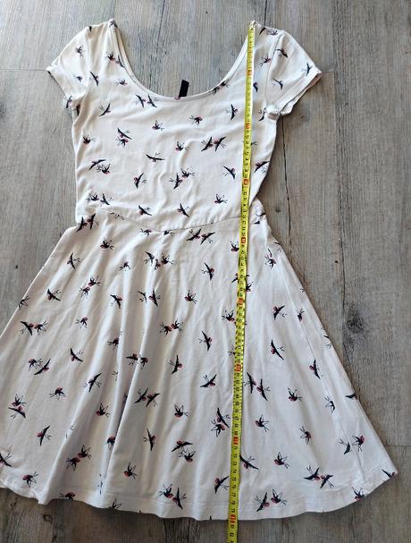 Smotanové šaty s vtáčikmi, h&m,164