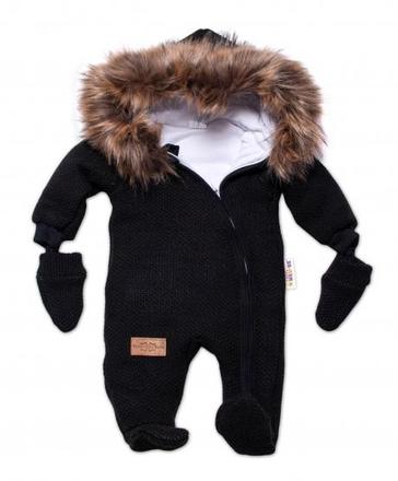 Zimná kombinéza s kapucňou a kožušinou + rukavičky, 56