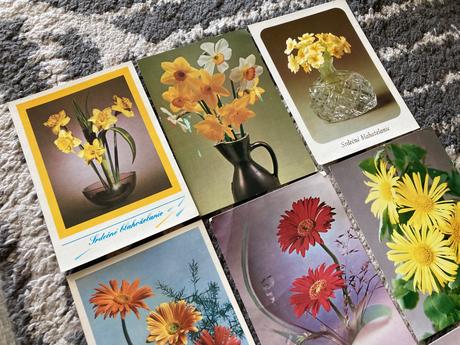 Retro pohľadnice kvety 80-90te roky, 