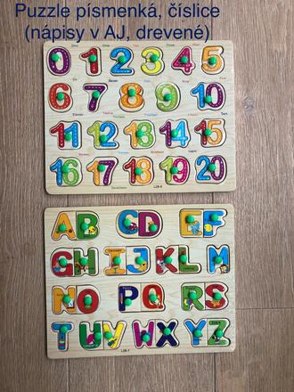 Drevené vkladacky pismena, čísla,