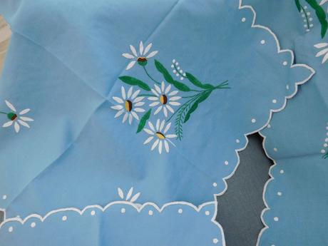 Modrý bavlnený obrus s margarétkou,, 