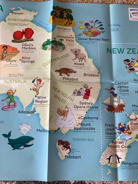 Veľká mapa austrália/nový zéland pre deti, 