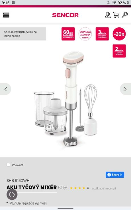 Sencor shb 9130wh tyčový mixér., sencor