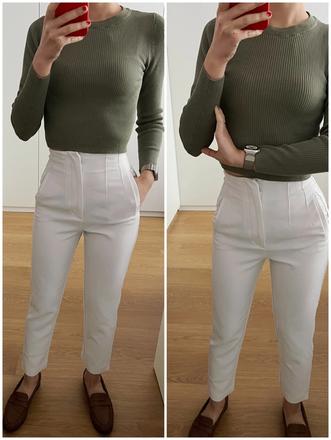 Rebrovaný elastický khaki top stradivarius, stradivarius,xs