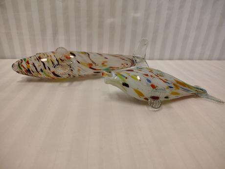 Zb. retro set umelecké sklenené ryby tutti frutti,