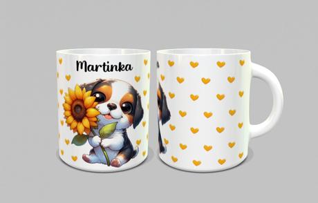 Hrnček s menom - psík so slnečnicou, 