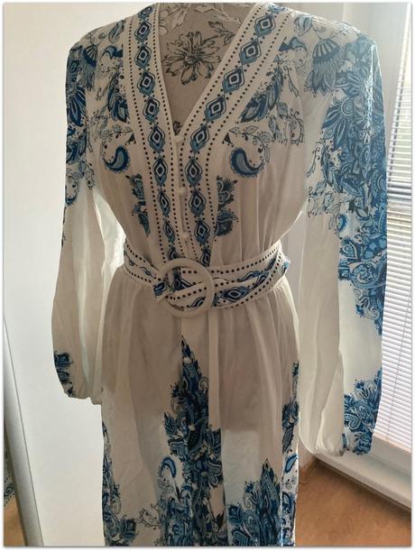 Vzorované midi šaty s opaskom, l