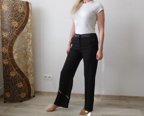 Elegantné nohavice so saténovým pásom, 36v,, 36