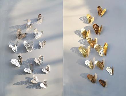 Nálepka na stenu - motýliky 3d - strieborné, 