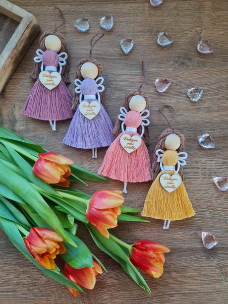 Makrame anjel, kľúčenka,