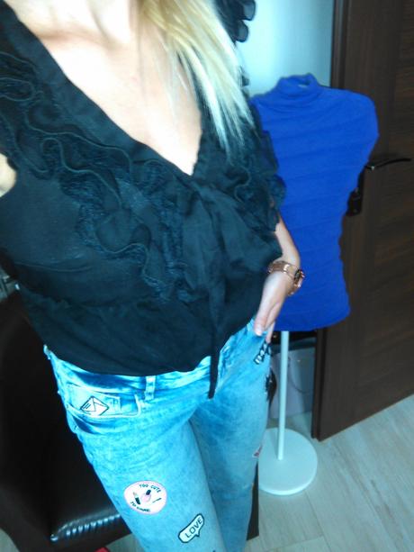 Čierna blúzka s mašlou , h&m,s